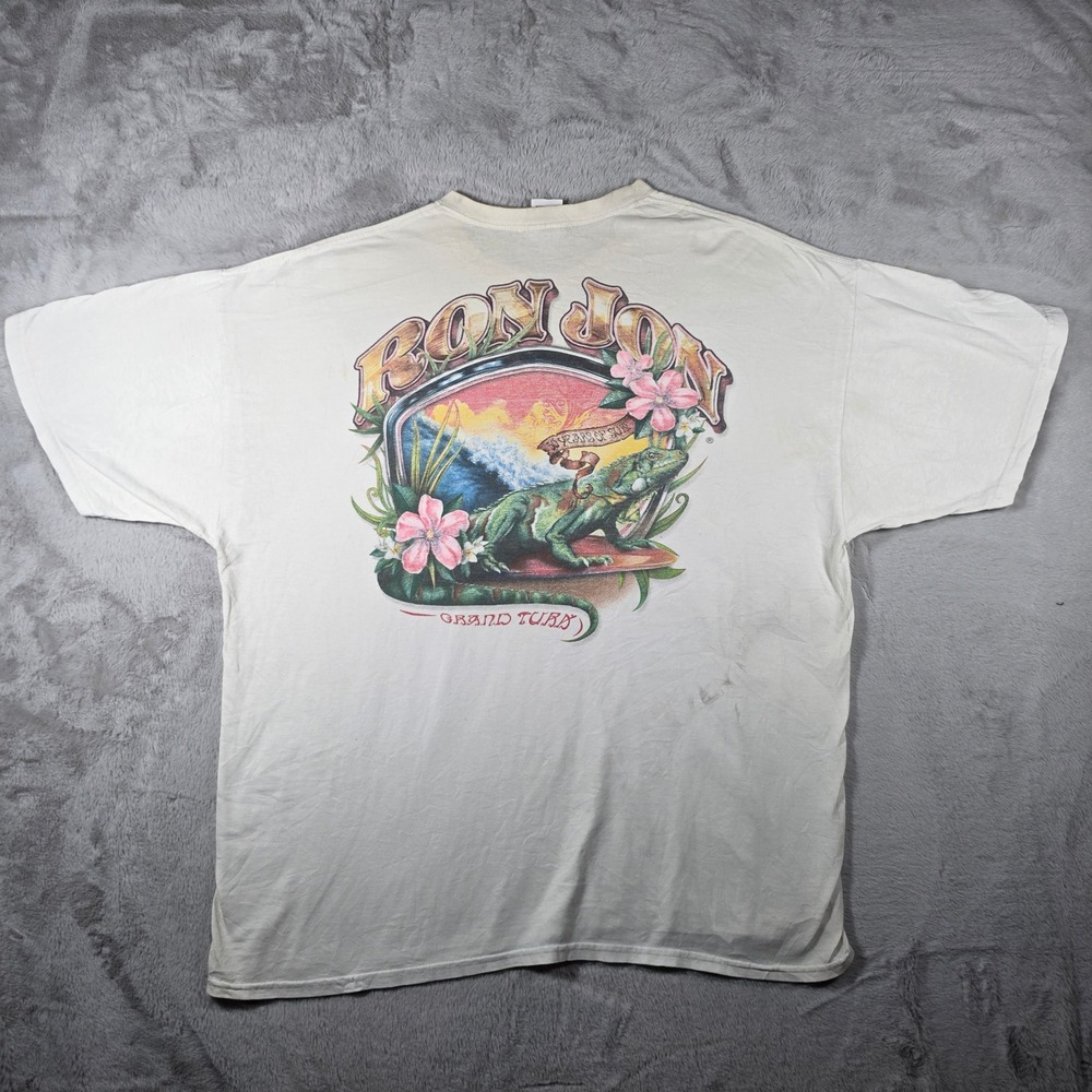 Ron Jon Surf Shop T-Shirt Mens 2XL White Vintage Y2K Iguana Graphic‎ Distressed